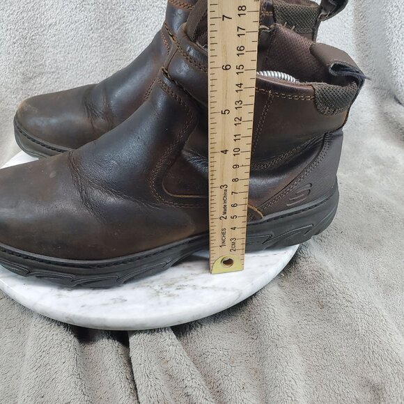 Skechers Shoes Mens Size 9 Brown Leather Resment Korver Ankle Boots *Read* - Picture 2 of 11